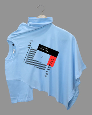 anax authentic Printed Men Round Neck Light Blue T-Shirt