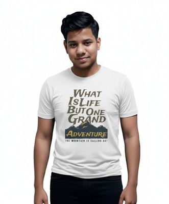 R and S Creations Printed Men Round Neck Black T-Shirt