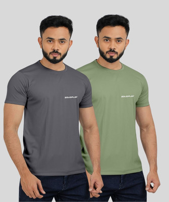 INDICLUB Self Design Men Round Neck Grey, Green T-Shirt