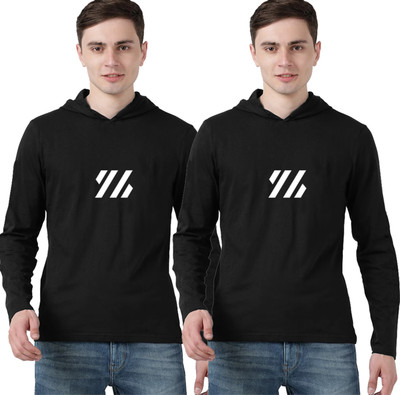 Azy Fabrics Printed Men Hooded Neck Black T-Shirt