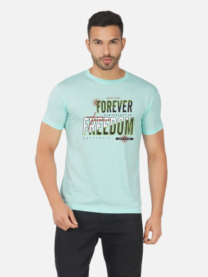 Moda Rapido Printed Men Round Neck Light Blue T-Shirt