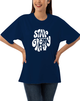 LcyFlame Printed Women Round Neck Blue T-Shirt