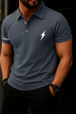 HilGar Solid Men Polo Neck Dark Blue T-Shirt