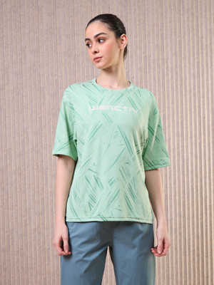 TECHNOSPORT Self Design Women Round Neck Light Green T-Shirt
