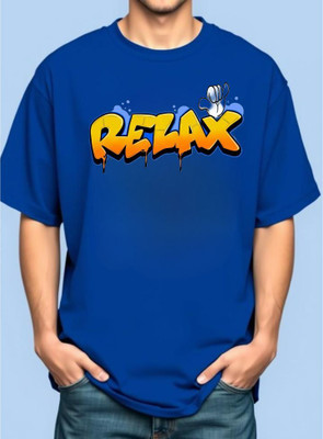 BLOSSOMTRADER Printed Men Round Neck Blue T-Shirt