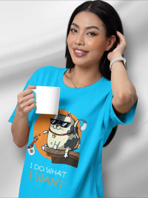 PD CLORI Solid Women Round Neck Blue T-Shirt