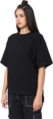 Besick Solid Women Round Neck Black T-Shirt