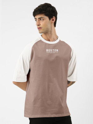 MANIAC Colorblock Men Round Neck Pink T-Shirt