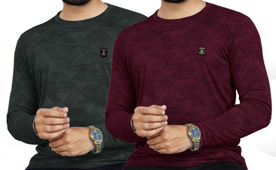 AVOLT Printed Men Round Neck Dark Green, Maroon T-Shirt
