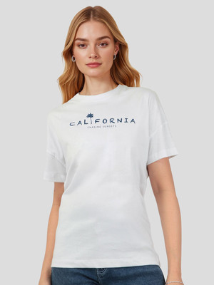 Mast & Harbour Printed Women Round Neck Blue T-Shirt