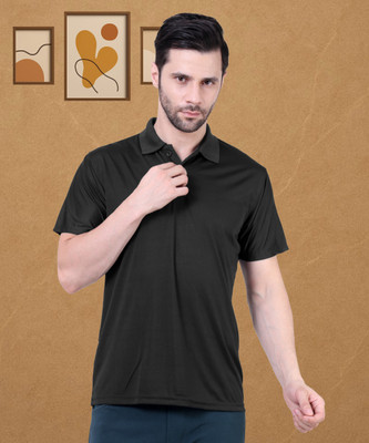 JazzyFashion Solid Men Polo Neck Black T-Shirt