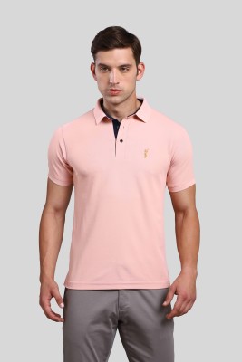 Stellers Solid Men Polo Neck Pink T-Shirt