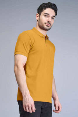 Trend Twist Solid Men Polo Neck Yellow T-Shirt
