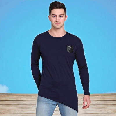 FARICON Solid Men Round Neck Dark Blue T-Shirt
