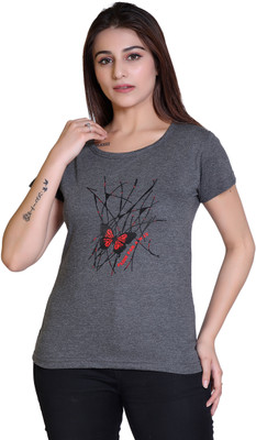 Ogarti Printed Women Round Neck Black T-Shirt