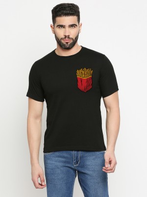 Mod Ecru Printed Men Round Neck Black T-Shirt