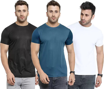 RIVAAZ Collections Solid Men Round Neck Black, Blue, White T-Shirt