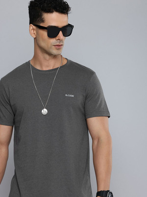 R.Code by The Roadster Life Co. Solid Men Round Neck Grey T-Shirt