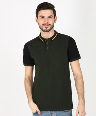 WROGN Colorblock Men Polo Neck Green T-Shirt