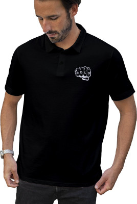 Fighterhero Printed Men Polo Neck Black T-Shirt