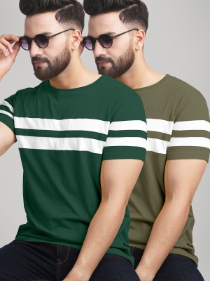 AUSK Striped Men Round Neck Dark Green, Multicolor T-Shirt