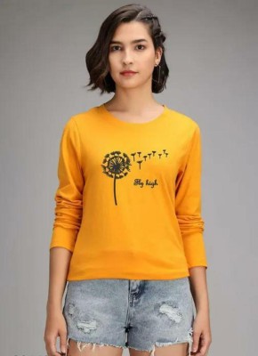 ElecTro Fashion Printed, Typography Women Round Neck Yellow T-Shirt