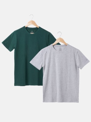 Air Garb Solid Men Round Neck Dark Green, Grey T-Shirt