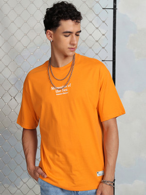 HIGHLANDER Typography Men Round Neck Orange T-Shirt