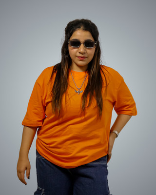 BlendCulture Solid Women Round Neck Orange T-Shirt