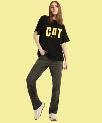 prageet Printed Women Round Neck Black T-Shirt