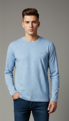 SAND PIPER Printed Men Round Neck Light Blue T-Shirt