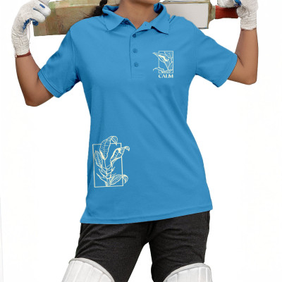Fighterhero Graphic Print Women Polo Neck Blue T-Shirt