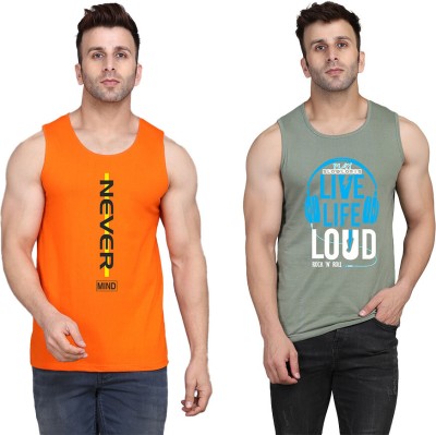 SLOWLORIS Printed Men Scoop Neck Light Green, Orange T-Shirt