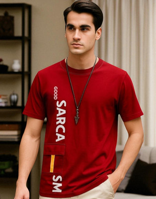 FASHIUM Printed Men Round Neck Red T-Shirt
