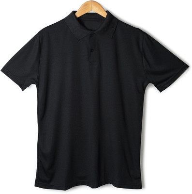 Global Hub Solid Men Polo Neck Black T-Shirt