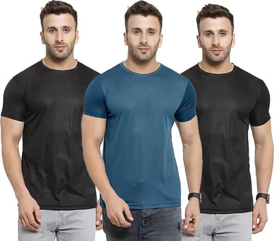 RIVAAZ Collections Solid Men Round Neck Black, Blue T-Shirt