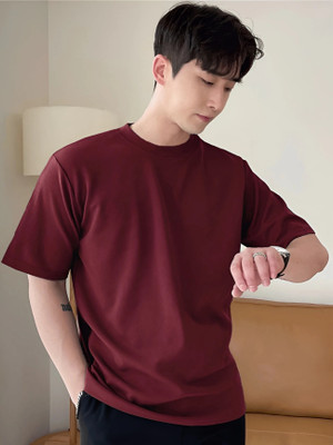 FATICHAR Solid Men Round Neck Maroon T-Shirt