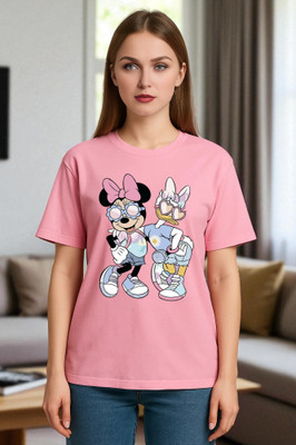 Elvia Graphic Print Women Round Neck Pink T-Shirt