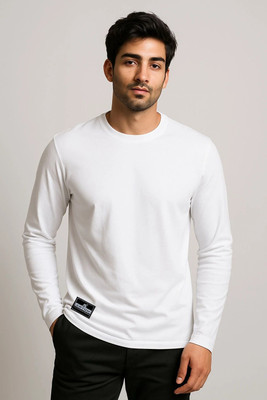 ANTUM Solid Men Round Neck White T-Shirt