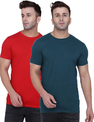 Kroptee Solid Men Round Neck Blue, Red T-Shirt