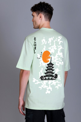 ParcelYard Printed Men Round Neck Light Green, White T-Shirt