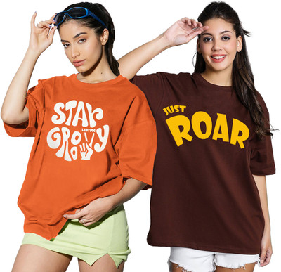 Leotude Typography Women Round Neck Multicolor T-Shirt