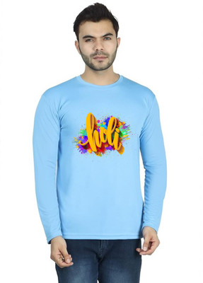 LV CARE Printed Men Round Neck Blue T-Shirt