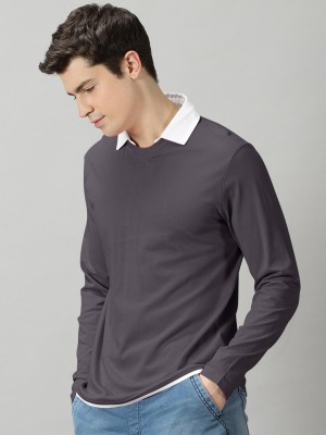 Starvy Solid Men Polo Neck Brown T-Shirt