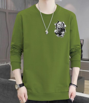 MOON IN Solid Men Round Neck Green T-Shirt