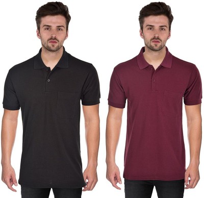 Japroz Solid Men Polo Neck Maroon, Black T-Shirt