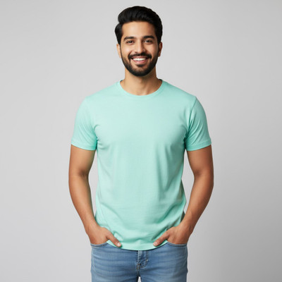Kesarapu Brands Solid Men Round Neck Light Green T-Shirt