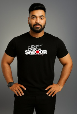 Mango Fashion Printed Men Round Neck Black T-Shirt