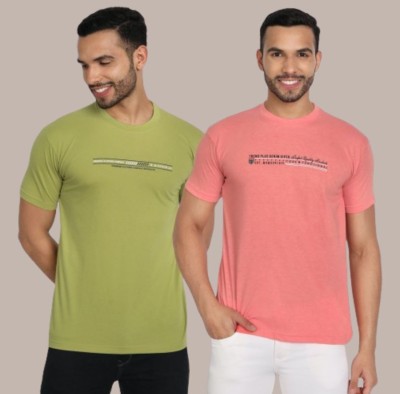 Zeffit Printed Men Round Neck Pink, Green T-Shirt