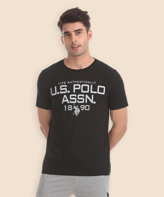 U.S. POLO ASSN. Typography Men Round Neck Black T-Shirt